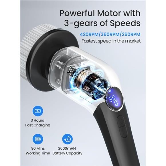 Electric Spin Scrubber, 2024 New Cordless Voice Prompt Shower Cleaning Brush - Picture 6 of 7